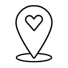 Map pointer with heart icon, icon with heart in gps navigation style. Map pin icon, location pin vector icon. Heart map marker outline vector icon. Symbol, logo illustration. Vector graphics