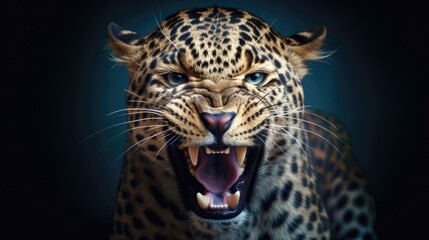 Angry leopard head generative AI - obrazy, fototapety, plakaty