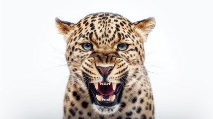 Fototapeta na wymiar Angry leopard head on white background generative AI