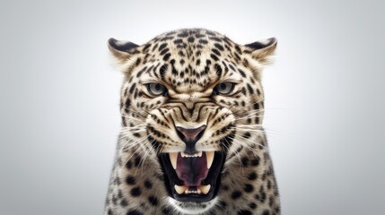 Angry leopard head on white background generative AI