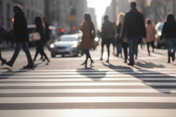 Blurred Crowd of unrecognizable business people walking on Zebra crossing in rush hour working day Boston Massachusetts United States blur business and people lifestyle and leisure of Pedestrian