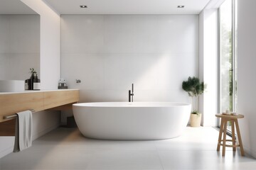 wall interior wood architecture house bathroom bathtub modern home luxury white. Generative AI.