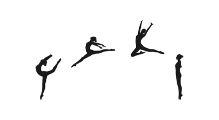 Set Of Ballet Dancer.female ballet dancer.set of silhouettes dancing in various poses and positions.Set of silhouettes of ballerinas in dances,movements,positions.vector isolated on white background. - obrazy, fototapety, plakaty