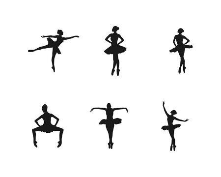 Ballerina silhouette ballet dance poses. Set of silhouettes of ballerinas in dances, movements, positions. set of silhouettes dancing in various poses and positions. isolated on white background.