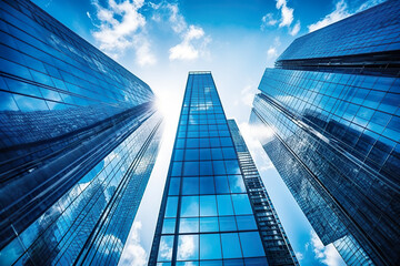 Fototapeta na wymiar Skyscrapers in a city with a blue sky in the background. Generative AI.
