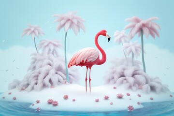 Pink flamingos in water. Generative AI.