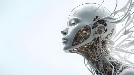AI Artificial intelligence humanoid copy space, Artificial Intelligence technology concept, Generative AI illustration	
