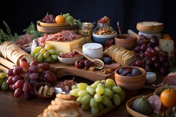 Obraz na płótnie Canvas Full healthy food and fruits on the table. Generative AI.