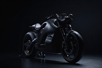 Plakat Futuristic motorcycle in the dark. Generative AI.