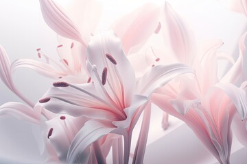 Pink lily flowers at the pastel color background. Generative AI.
