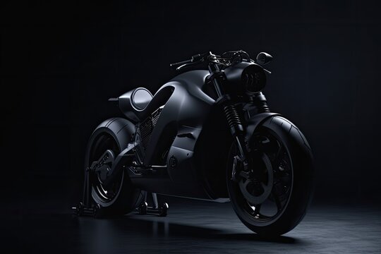 Futuristic motorcycle in the dark. Generative AI.