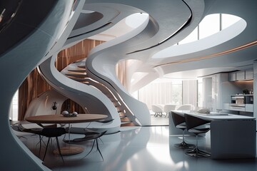 Interior of modern office building. Generative AI.