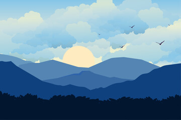 Gradient mountain landscape, Mountain beautiful background. illustration. vector	