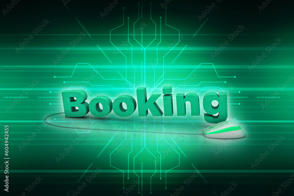 Poster 3d rendering booking connected computer mouse