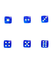 Set of blue dice isolated or on white background