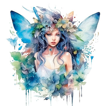 Watercolor illustration of a woodland nymph. Ai generative.