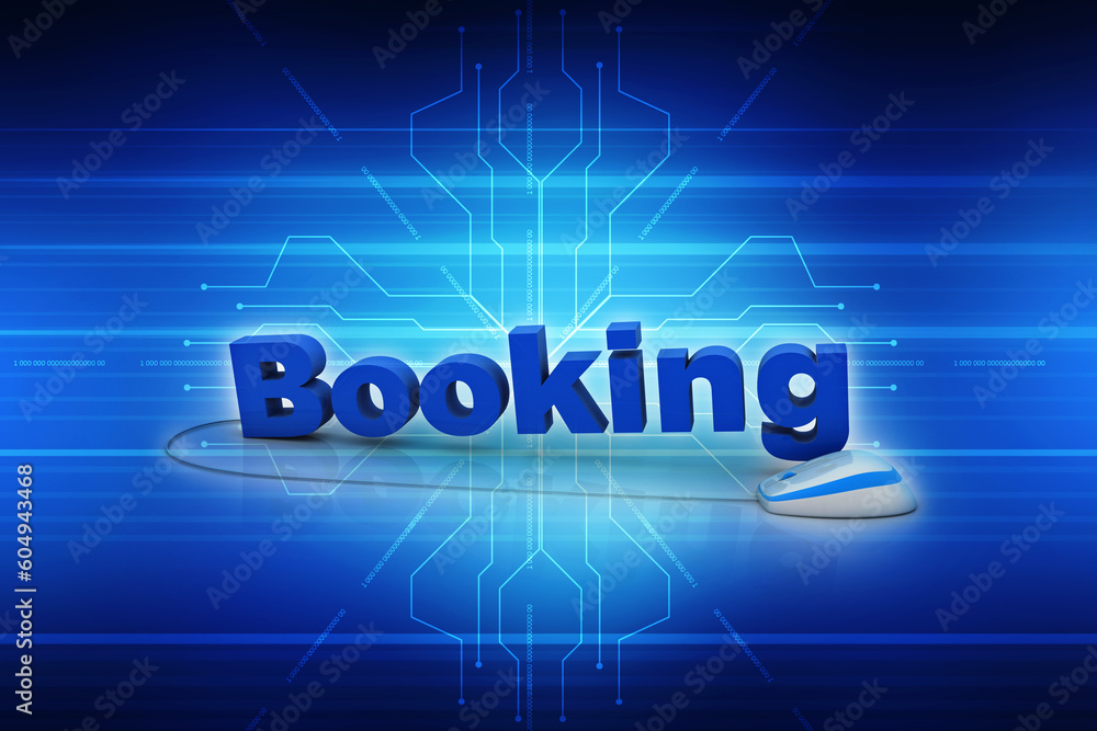 Poster 3d rendering booking connected computer mouse