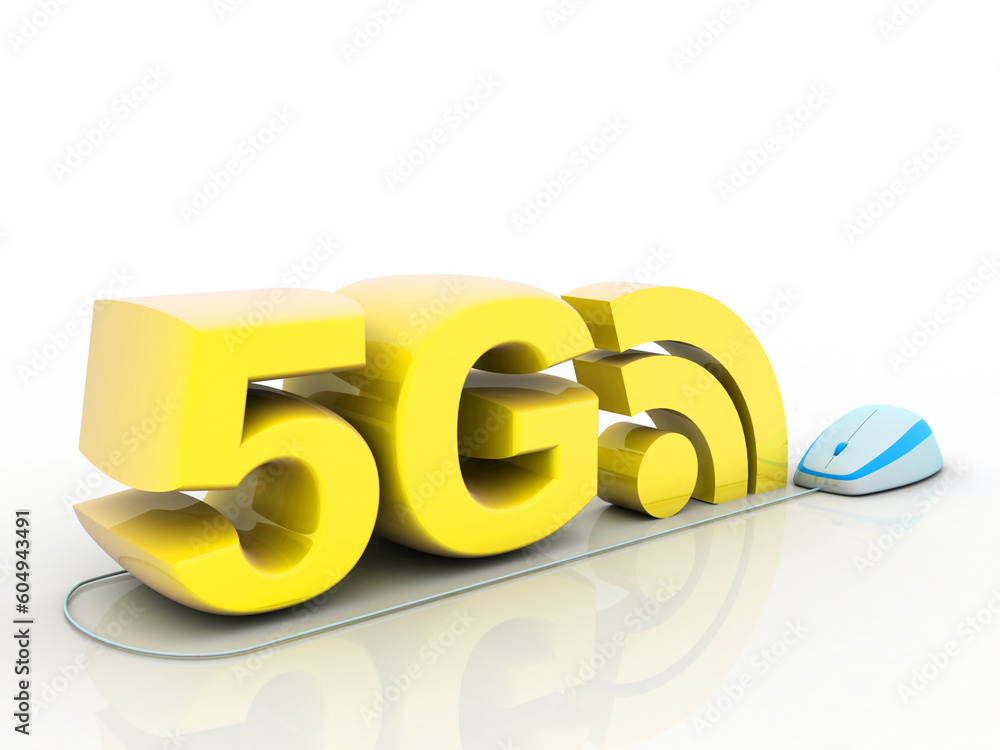 Poster 3d rendering 5G Network 5G Connection with WiFi connected mouse