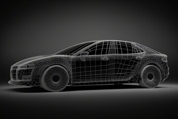Fototapeta premium Monochrome Wireframe Car Design. AI