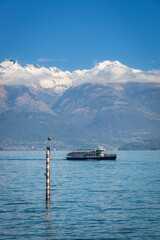 Scenic view of Lake Como, Italy with ferry boat