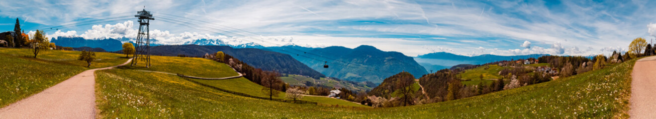 Fototapeta premium High resolution stitched spring panorama at Mount Ritten, Oberbozen, Bozen, Dolomites, South Tyrol, Italy