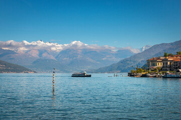 Scenic view of Lake Como, Italy with ferry boat heading to Bellagio