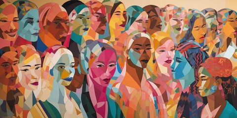 Colorful paper cutouts representing diverse people and cultures, arranged in a visually appealing mosaic pattern, concept of Unity through diversity, created with Generative AI technology