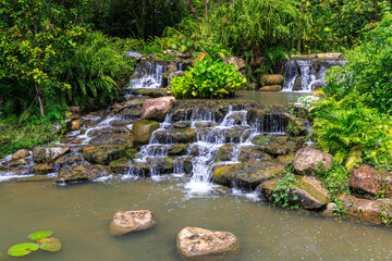 Water cascades at the Kingfisher Wetlands, Gardens By The Bay, Singapore