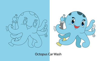 Illustration Vector Graphic Of Octopus Service and Car Wash Mascot Logo Perfect For Service and Wash Logo or mascot