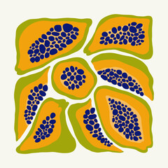 Fruits abstract elements. Food and healsy composition. Modern trendy Matisse minimal style. Fruits poster, invite. Vector arrangements for greeting card or invitation design