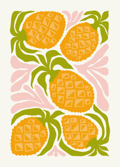 Fruits abstract elements. Food and healsy composition. Modern trendy Matisse minimal style. Fruits poster, invite. Vector arrangements for greeting card or invitation design