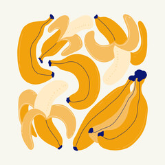Fruits abstract elements. Food and healsy composition. Modern trendy Matisse minimal style. Fruits poster, invite. Vector arrangements for greeting card or invitation design