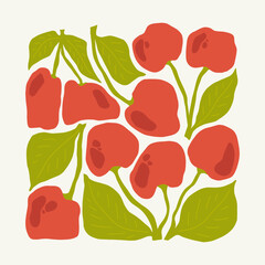 Fruits abstract elements. Food and healsy composition. Modern trendy Matisse minimal style. Fruits poster, invite. Vector arrangements for greeting card or invitation design