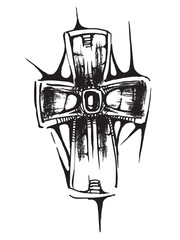 Cross is a symbol of Christians. Religious sign. Symbol of salvation. Line drawing