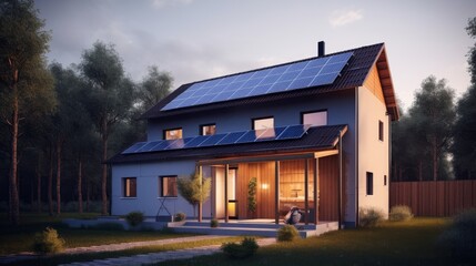Fototapeta na wymiar Newly constructed residence showcasing dark solar panels, a step towards sun energy. Created by AI