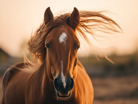 A close up of a horse with long hair. Generative AI image.
