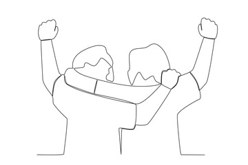 Rear view of two male friends. Friendship Day one-line drawing