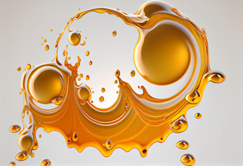 Honey drops on a white background, oil drops, golden liquid droplets. Generative AI