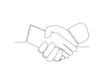 Two hands shaking each other. Friendship Day one-line drawing