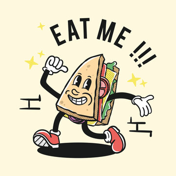 vintage style triangular sandwich cartoon character illustration
