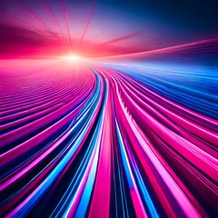 An abstract futuristic backdrop with dynamic neon wave lines in pink and blue, complemented by vibrant bokeh lights. 