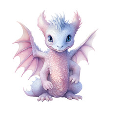 Fantasy Pastel Baby Dragon Watercolor Clipart Illustration, made with generative AI
