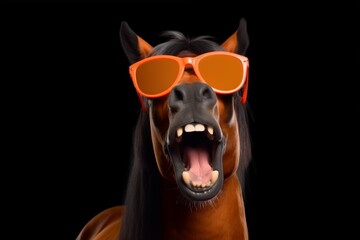 funny horse portrait background colourful smile sunglasses goggles animal fun pastel. Generative AI.