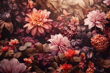 beautiful fantasy vintage wallpaper botanical flower bunch vintage motif for floral print digital background generative ai
