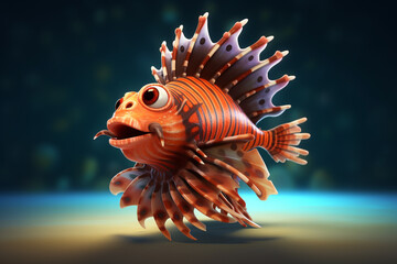 Cute animated baby lionfish 3D render
