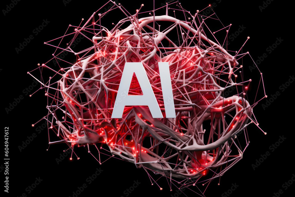 Poster neural network red logo generative ai
