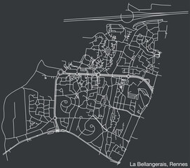 Detailed hand-drawn navigational urban street roads map of the LA BELLANGERAIS SUB-QUARTER of the French city of RENNES, France with vivid road lines and name tag on solid background