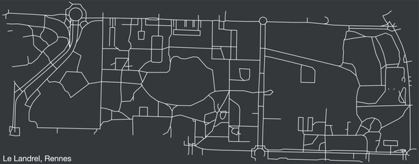 Detailed hand-drawn navigational urban street roads map of the LE LANDREL SUB-QUARTER of the French city of RENNES, France with vivid road lines and name tag on solid background