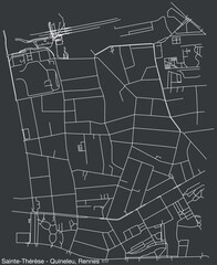 Detailed hand-drawn navigational urban street roads map of the SAINTE-THÉRÈSE - QUINELEU SUB-QUARTER of the French city of RENNES, France with vivid road lines and name tag on solid background