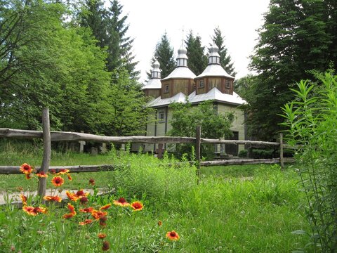 Old wooden Orthodox Ukrainian intercession church 1774. Museum of the history of the Ukrainian Orthodox Church, Pereyaslav.